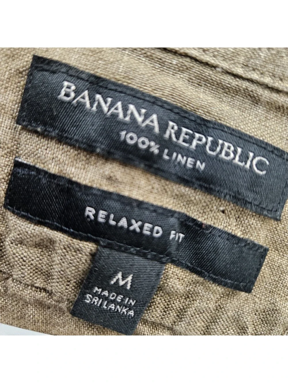 Banana Republic 100% Linen Shirt Men Medium Relaxed Fit Brown Flap Pockets